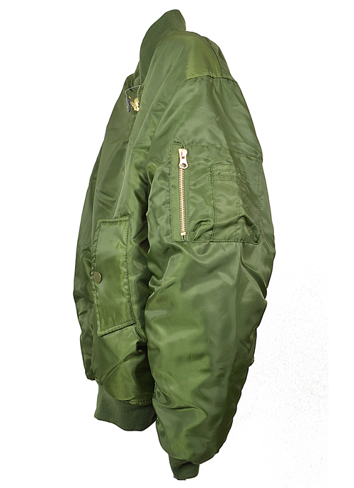 MA1 Green Nylon Military Specs Aviation Bomber Jacket Side View