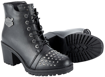WB7002 Ladies Milwaukee Riders Vegan Leather Slip-On Lace-Up Boots with Studs on Toe Panel Large View