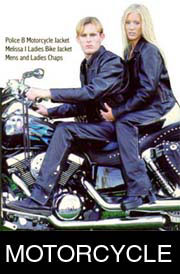 COUPLE WEARING LEATHER MOTORCYCLE JACKETS & PANTS