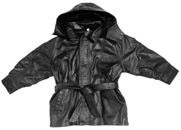 K10 Kids Long Leather Coat Parka Style with Removable Hood and Belt