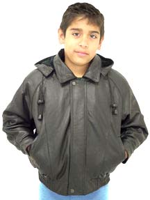 Kids Leather Waist JAcket with Hood