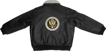 The Kids K25580 Aviation Bomber Jacket with Army Military Patches back view