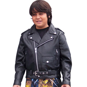 K1910 Kids Top Grain Cowhide Leather Biker Jacket with Half Belt