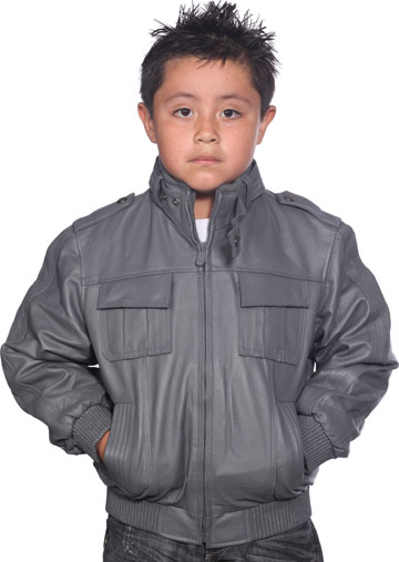 K518 Boys Gray Waist Jacket with Kosack Knit Collar and Epaulets Large View