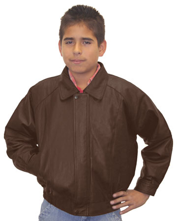 K5 Kids Brown Leather Bomber Waist Jacket with Zipper Wind Flap Cover