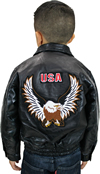 K-Eagle Kids Patchwork Leather Waist Jacket with Eagle Emblem Back View