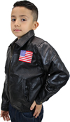 K-Eagle Kids Patchwork Leather Waist Jacket with Eagle Emblem Side View