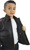 Kids Black A2 Airforce Leather Bomber Military Jacket Made in the USA Inside View