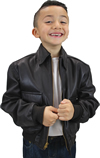 Kids Black A2 Airforce Leather Bomber Military Jacket Made in the USA Open View