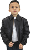 Kids Black A2 Airforce Leather Bomber Military Jacket Made in the USA Open View