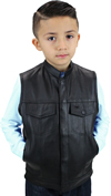 KV320 Kids Leather Motorcycle Club Leather Vest with Short Collar Back View