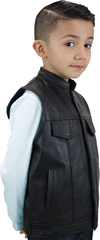 KV320 Kids Leather Motorcycle Club Leather Vest with Short Collar Back View