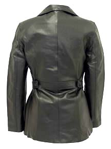 Back of A2 Ladies Black Leather Jacket with Button Off Belts