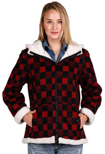 Click here for the F6269 Ladies Red Checker Poly Fleece Hood Jacket with Baby Sherpa Fur