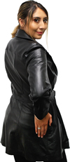 71 Ladies Lambskin Leather Wrap Coat with Half Belt Made in the USA Back Profile View