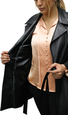 71 Ladies Lambskin Leather Wrap Coat with Half Belt Made in the USA Inside View