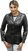 Click here for the 74 Ladies Lambskin Leather 3 Button Blazer Made in the USA Front View