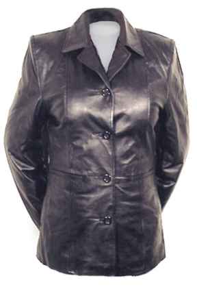 A21 Ladies Leather Clean Cut Panels 3 Button Blazer