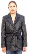 B2081 LADIES BELTED LEATHER JACKET