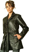 W36P Ladies Plus Size Leather Button Belted Jacket