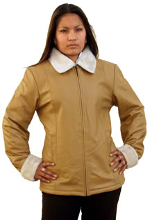 A355 Ladies Leather Jacket with  Faux Fur Trim Front View