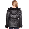 B617 Ladies Lambskin 3 Quarter Long Coat with Hood and Faux Fur back view