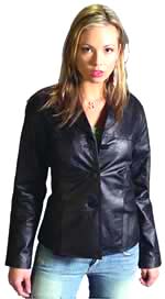 A21045 Ladies Short Button Leather Jacket