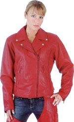 C254 Red Ladies Leather Biker Jacket also Available in Black