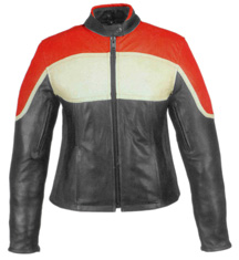 C6590 Orange & Ivory Ladies Vented Leather Motorcycle Jacket