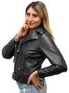 Ladies Davis Classic Motorcycle Jacket with Crossover Collar and Half Belt Made in the USA Side View