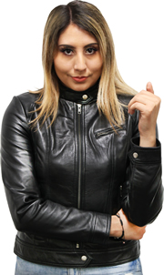 LB1025 Ladies Lambskin Leather Jacket with Snap Sport Collar