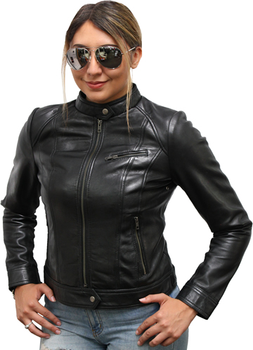 LB1025 Ladies Lambskin Leather Jacket with Snap Sport Collar Large View