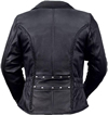 LC103 Ladies Classic Motorcycle Leather Jacket with Crossover Collar and Princess Panel Leather Braid Trim Large Back View