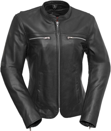 LC116 Women's Sport Motorcycle Leather Jacket with Chest Pockets Large View