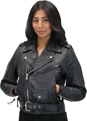 LC137 Ladies Vintage Traditional Motorcycle Jacket with Half Belt