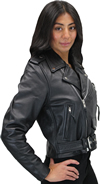 LC137 Ladies Vintage Traditional Motorcycle Jacket with Half Belt Side View
