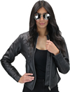 LC6555 Women's Motorcycle Leather Jacket with Removable Purple Hoodie, Purple Accesnts  Hood Front View