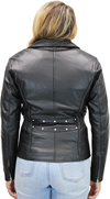 LC2710 Ladies Motorcycle Jacket with Braid Trim and Silver Hardware Back View