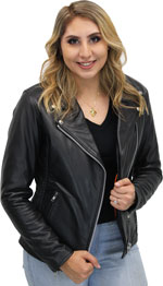 C11 Ladies Leather Biker Jacket with Laces and Zipout Liner