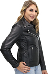 LC2710 Ladies Motorcycle Jacket with Braid Trim and Silver Hardware Side View
