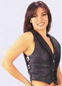 ladies genunie leather vests--Style 383 has side lacing  with conchos and 3 silver snaps . It is black leather