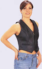 ladies genunie leather vests--Style 690 has  a front zipper and zipper pockets in black cowhide