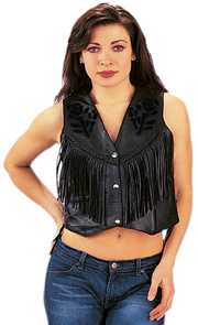 Ladies Black Rose Vest With Fringe and Braid