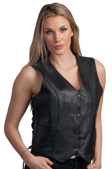 LV2659 Ladies Leather Vest with Princess Cut Design and Side Laces