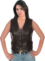 LV2676 Laides Long Plain Leather Vest