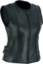 LV807AH Ladies Leather Biker Sport Zipper Vest with Side Ajusters