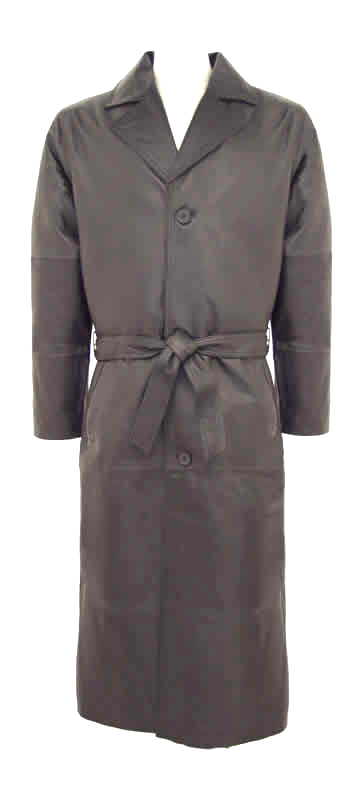 A223 Mens Single Breasted Leather Trench Coat