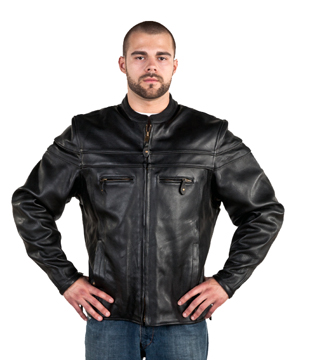 Mens C6090 Vented Motorcycle Leather Jacket with Spandex & Orange & Ivory Accents