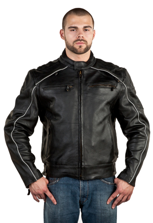 Mens C6090 Vented Motorcycle Leather Jacket with Spandex & Orange & Ivory Accents