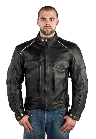 Mens C6090 Vented Motorcycle Leather Jacket with Spandex & Orange & Ivory Accents